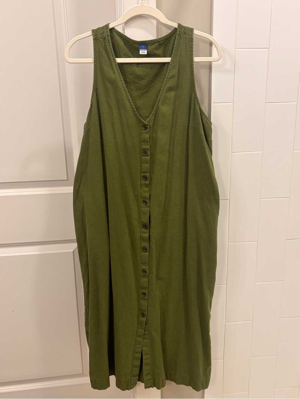 Olive Green Button-Front Sleeveless Dress